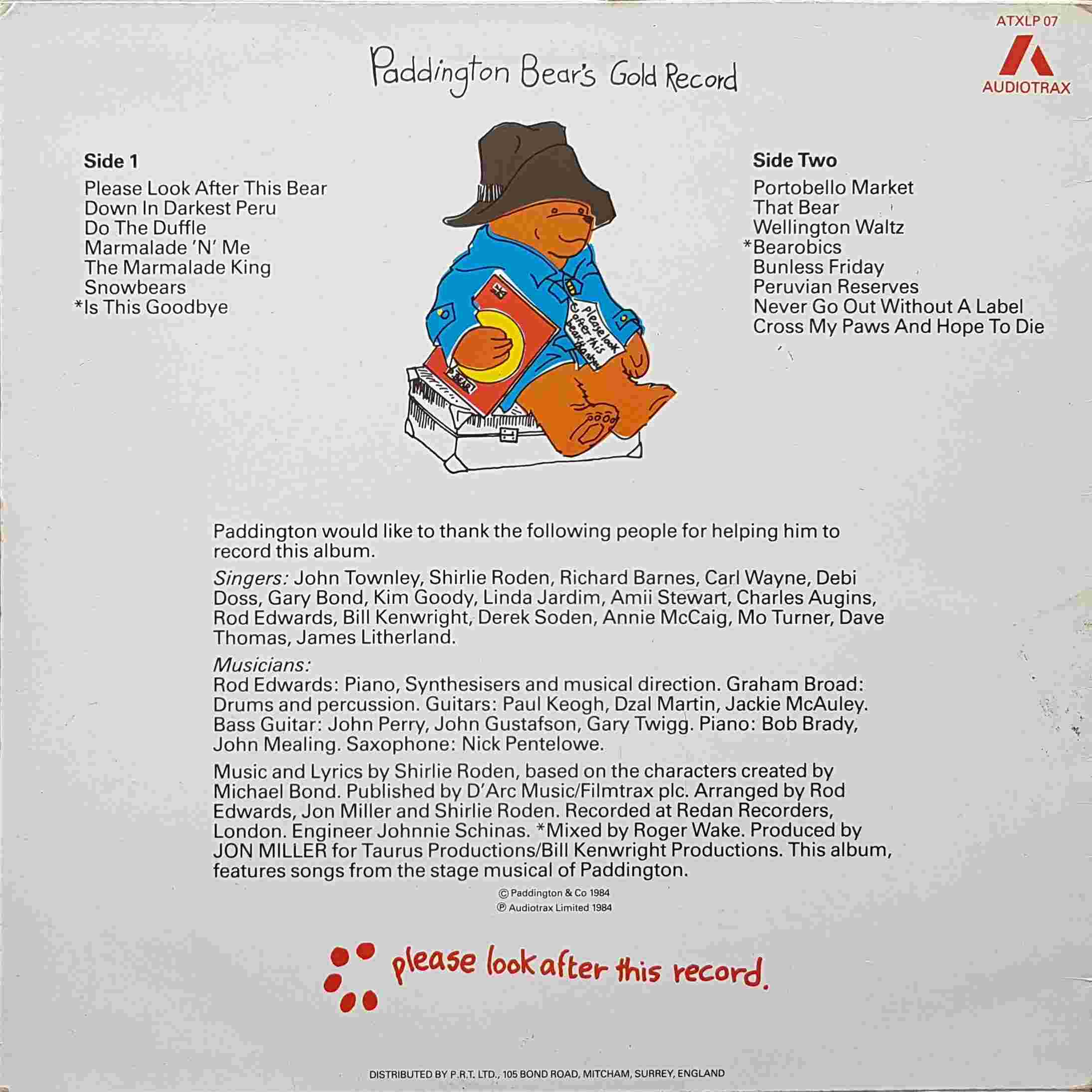 Picture of ATXLP 07 Paddington Bear's gold record by artist Various from ITV, Channel 4 and Channel 5 library